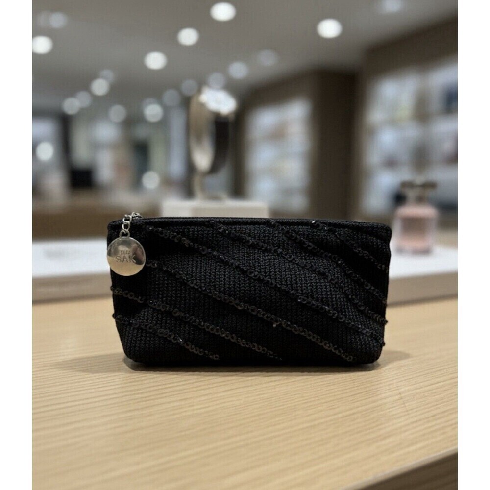 The Sak Black Knit Makeup Bag With Nylon Lining Sequin Accents
